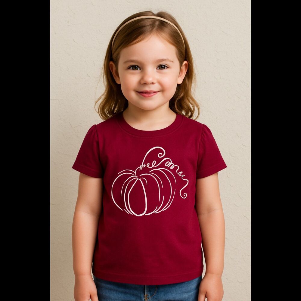 NEW Girls Toddler Size 2T Dot & Zazz Maroon PUMPKIN Shirt Beet Red Thanksgiving